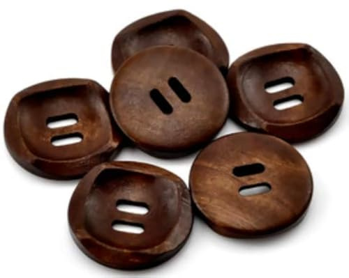 30 Stück strukturierte Holzknöpfe Ø ca. 30mm rund 2 Loch kaffeebraun braun Holzknopf