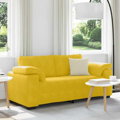 Owoxanthellate Zweisitzer-Sofa Gelb 180 x 77 x 82 cm Samt Retro Couch klein mit stabilen Sperrholzarmlehnen, Modernes Design für Wohnzimmer, Schlafzimmer und Büro