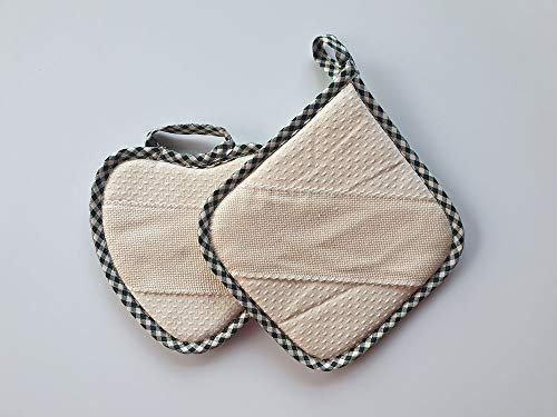 PRESINE da Cucina Set da 2 Pezzi Colore Verde con Inserto in Tela Aida 100% Cotone Prodotto Italiano
