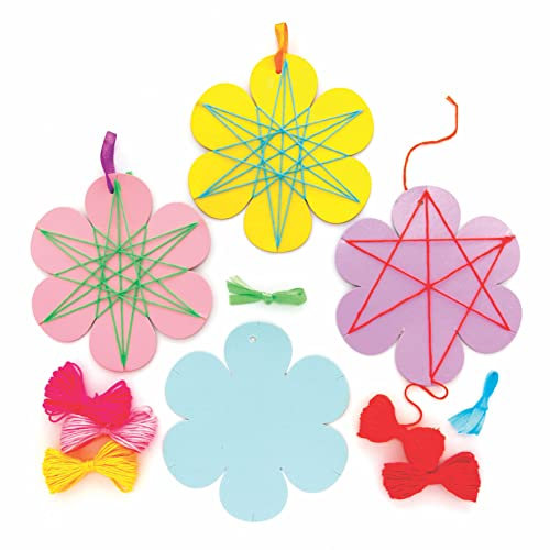 Baker Ross AX867 Blumen Webset - 8er Pack, Bastelset für Kinder zum Weben und Verschenken, ideal für Anfänger