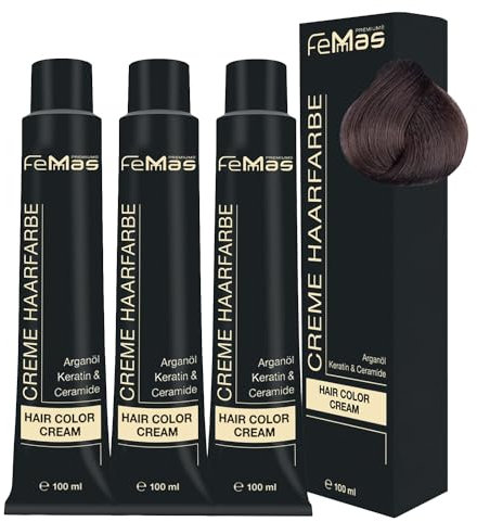 FemMas Tinte para el cabello 3 x marrón claro 5 I Crema profesional tinte para el cabello con aceite de argán, queratina y ceramidas, como coloración permanente o tinte para resultados de color