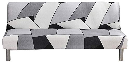 ShowyLive Armlose Sofabettüberzug Elastischer Sofabezug Ohne Armlehne Sofaüberwurf - Stoff waschbar Slipcover Möbelschutz für Faltcouch Sofa, Grau weiß