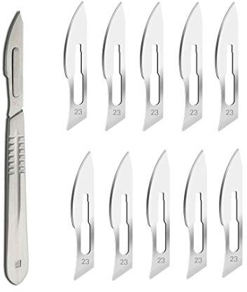 ABMRO Lames de scalpel # 23 avec manche # 4 – Rasoir stérile à lame unique pour dermaplaning, dissection, podologie et toilettage professionnel, retrait de l'acné, réparation de téléphone portable