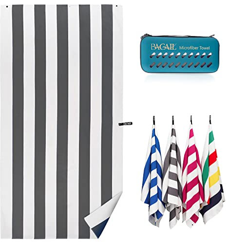BAGAIL Strandtuch – Super Saugfähig, Schnelltrocknend, Sandfrei – Kompakt, Leicht – Inklusive Tragbarer Eva-Hülle – Mikrofaserhandtuch für Strand, Schwimmen und Camping