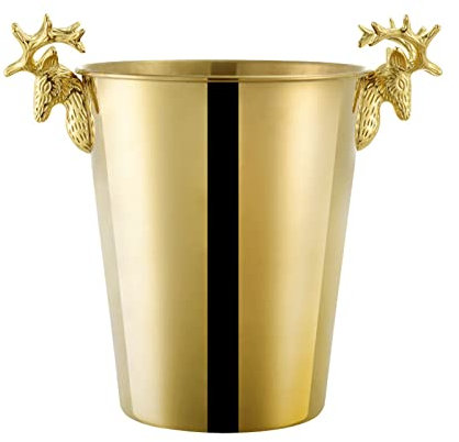 RONGJJ Edelstahl Großer Eiseimer 5L, Doppelwandiger Isolierter Edelstahl Sektkühler Eiswürfelbehälter Für Optimal Gekühlte Eiswürfel Und Getränke, Gold, 2L