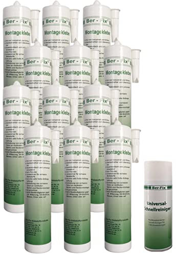 Ber-Fix® Montagekleber BF3000 Vorteilspack 12× 290 ml + 400 ml Reinigungsspray | wetterfest & extrem stark