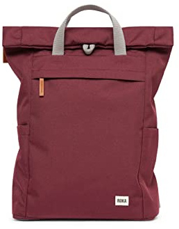 ROKA London Finchley A Medium Recycled Canvas (Sienna) | Roll top backpack with spacious storage, padded laptop sleeve, side bottle pockets, secret pocket and adjustable straps