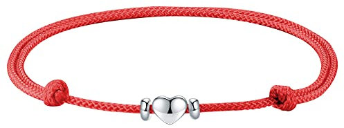 J.Endéar Fußkettchen Herz Silber 925 Damen Mädchen Liebesgeschenk Geflochtenes Seil Fußkettchen 32cm Verstellbar Handarbeit, Rot