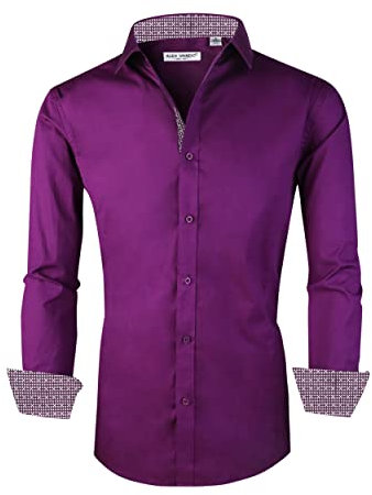 Alex Vando Mens Dress Shirts Regular Fit Long Sleeve Stretch Business Dress Shirts for Men,Purple,L