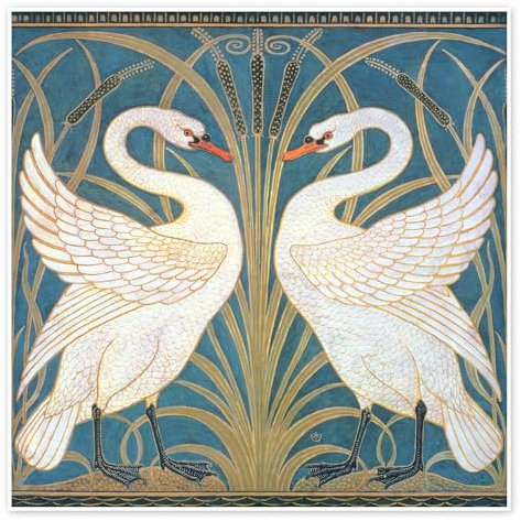 Schwan, Binse und Iris Poster von Walter Crane 30 x 30 cm Blau Wandbilder Wanddeko