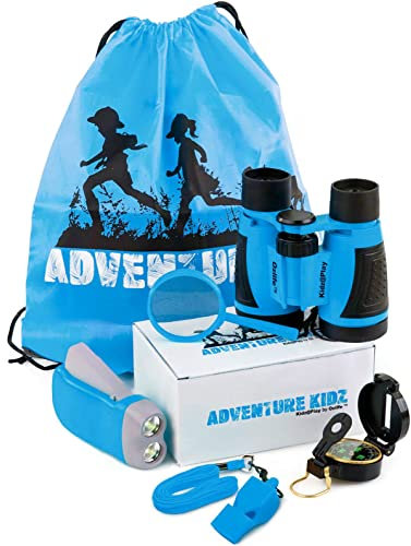 Adventure Kidz Outdoor Exploration Kit, Children’s Binoculars, Flashlight, Compass, Fox Whistle, Magnifying Glass, Backpack. Great Gift Set for STEM, Pretend Play, Ages 3+