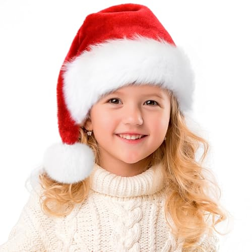 Santa Christmas Hat for Adult kids Baby,Unisex Boys Girls Infant Xmas Hat | Thicken Comfortable Velvet Santa Claus for Christmas New Year Festive Theme Party Supplies