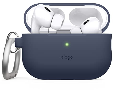 elago Silikon Hülle für AirPods Pro 2 | Front-LED sichtbar, kabelloses Laden (Dunkelblau)