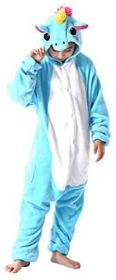 DarkCom Tier Kostüm Onesie Kinder Weihnachten FaschingsKostüm Cosplay Anime Schlafanzu Nachtwäsche Einhorn Blau