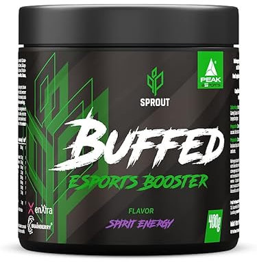 PEAK BUFFED eSports Booster - Sprout Edition - 400g Geschmack Spirit Energy I 40 Portionen I für professionelles Gaming I Energie I Fokus I Konzentration I ohne Fett I ohne Zucker