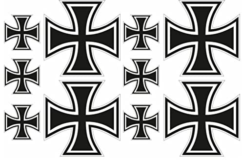 Samunshi® 10x Eisernes Kreuz Aufkleber - Iron Cross Auto Sticker - Auto/Motorrad - Wetterfest 8cm Schwarz-Weiß
