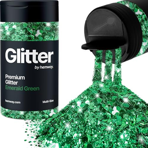 Hemway Premium Glitter Shaker - Emerald Green | 120g Multi Size Metallic Flake Sequins for Resin & Epoxy Crafts | Craft Supplies for Tumblers, Festival, Hair, Face, Body, Eye & Nail Art