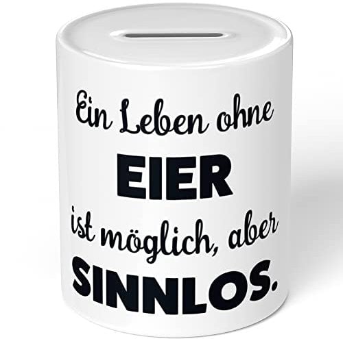 JUNIWORDS Spardose Sparbüchse, EIN Leben ohne Eier ist möglich, Aber sinnlos (1009792)