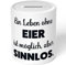 JUNIWORDS Spardose Sparbüchse, EIN Leben ohne Eier ist möglich, Aber sinnlos (1009792)