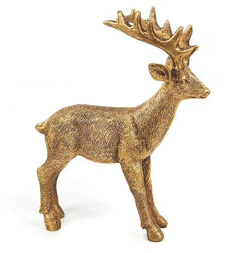 Logbuch-Verlag Hirsch Rentier Figur Gold Weihnachten Deko zum Hinstellen Weihnachtsdekoration Dekoobjekt 18 cm