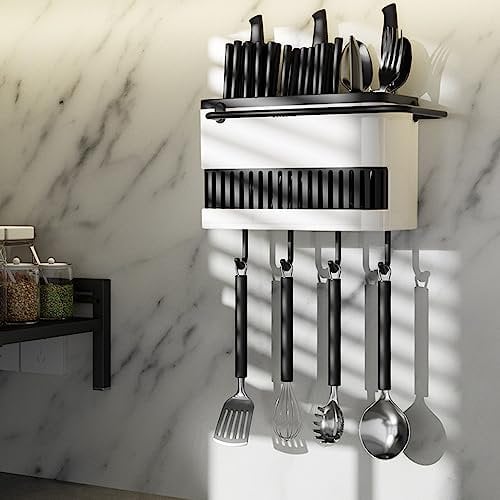 Hosoncovy Countertop Cutlery and Utensil Drying Holder - Tableware Organizer with Separated Fork and Chopstick Storage (Black)