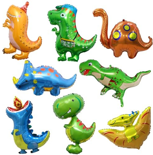 PQKL-party Dino Luftballon, 8Pcs Dinosaurier Ballon Deko, Grün, Aluminiumfolie, Kinder, Dinosaurier-Geburtstag