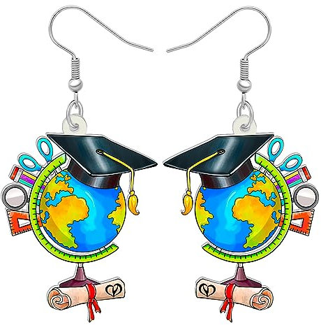 BAMAY Acryl Zurück zu Schule Ohrringe Baumeln Buch Charms Bücherregal Globus Geschenke für Lehrer Studenten Frauen Mädchen Schmuck (Weltkugel)