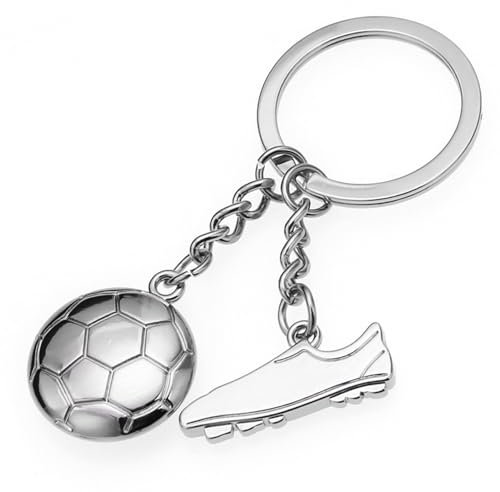 Ryaupy Fußball Schlüsselanhänger - Silberner Fußballschuh und Ball - Metallischer Sport Fan Schlüsselanhänger - Geschenk für Fußballspieler und Fans - Für Männer, Kinder und Frauen