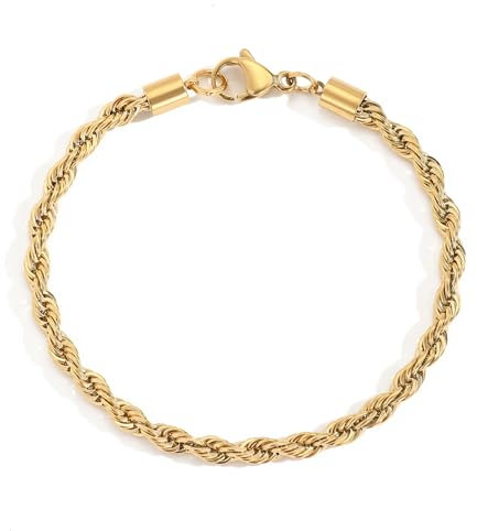 Kritz Armband Damen Gold Rund Kordkelkette - Bambus - Panzerkette Edelstahl Vergoldet - Oval Armbander Fein Verstellbare Größe - Schmuck Geschenk für Frauen Freund Pärchen (Kordelkette)
