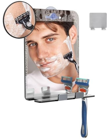 Shinowa Espejo de Ducha para Afeitar Antivaho, Espejo de Aumento 5X y Aumento Normal con Ventosa Fuerte, Espejo de Afeitar Inastillable con Gancho y Soporte para Maquillaje Afeitado para Hombre, Negro