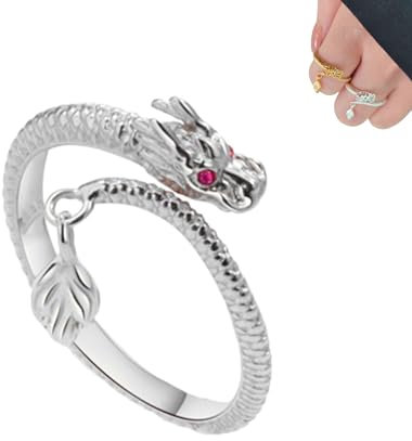 NLIADVY Drachenschwanz Qiankun Glücksring, S925 Sterling Silber Drachenring, offener Verstellbarer Ring Damen für Mädchen Jungen (1PCS,Adjustable)