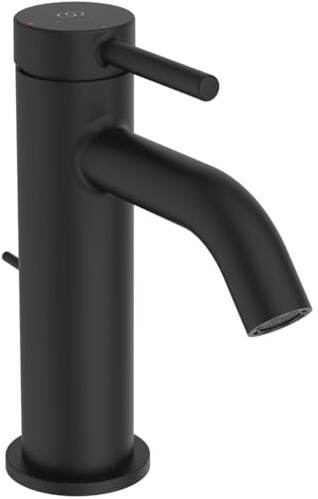 Ideal Standard BD758XG Ceraline Nuovo Waschtischarmatur mit Ablauf, Bad-Wasserhahn mit Auslauf, Mischbatterie Waschbecken, Wassersparend BlueStart, Schwarz (Silk Black)