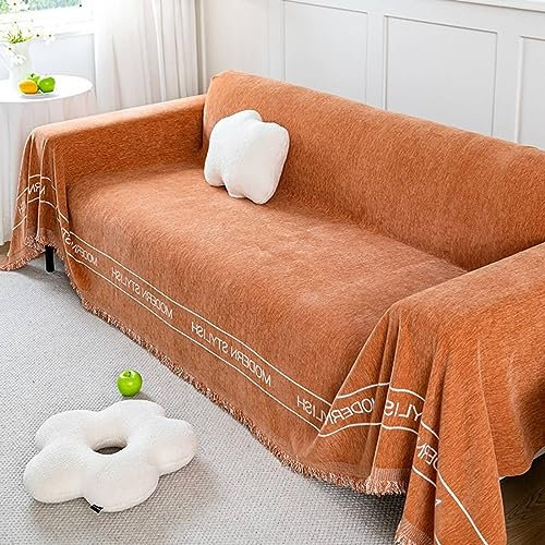 Bishilin Sofa Überzug 1 Sitzer 130x180, Sofabezug Ecksofa Nordisch Orange mit Quasten Couchbezug Eckcouch Katzenschutz Universal