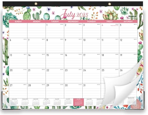 Tischkalender 2025–2026 – Schreibtischkalender 2025–2026 von Juli 2025 bis Dezember 2026, 18 Monate Schreibtischunterlage-Kalender, 37,6 x 29 cm, große linierte Blöcke