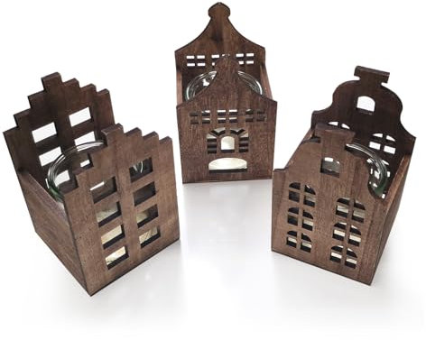 Logbuch-Verlag 3 große Häuser Weihnachten Deko aus Holz Teelichthalter Häuschen mit Glaseinsatz Windlicht Kerzenhalter Landhaus Deko rustikal 12 x 19,5 cm