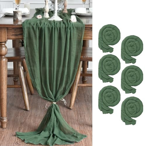 Artoid Mode Boho Gaze Käsetuch Wald Grün 6 Stück Tischläufer 80x300 cm, Küche Tisch Dekoration Drinnen Urlaub Hochzeit Party Geburtstag Dekor