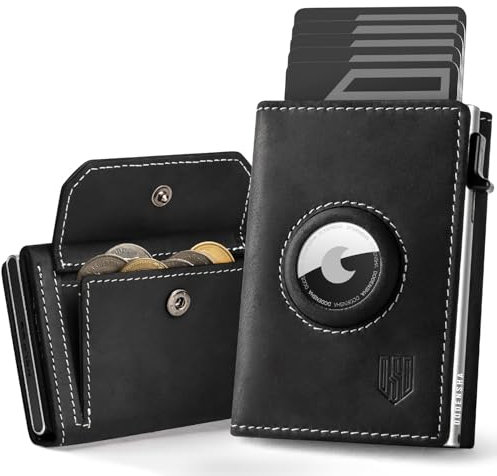 DODENSHA® Airtag Wallet Herren mit XL Münzfach I MagSnap Kartenetui I Smart Wallet für 10+ Karten I Geldbörse mit RFID Schutz I Portmonee mit AirTag* Fach I SchwarzSilber