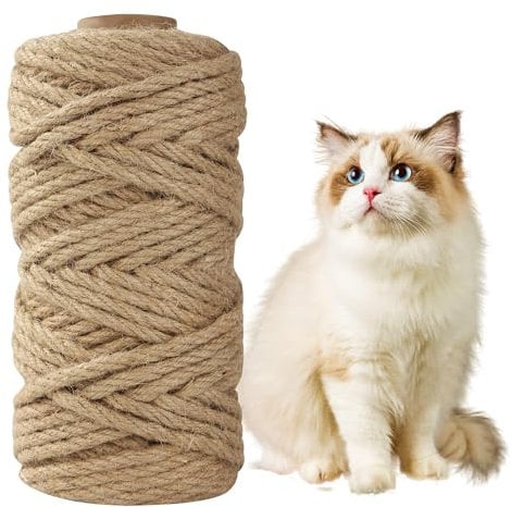 BUCOMTU Sisalseil für Kratzbaum, 6MM x 50M Katzenkratzbaum Spezial Ersatzseil, DIY Bastelmaterial, Hausgarten Dekoration Hanfseil