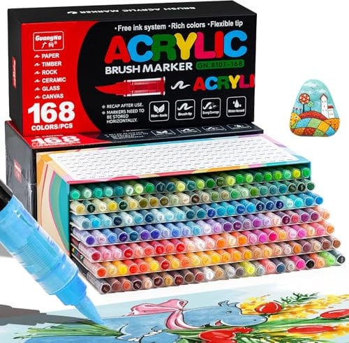 VAKKI 168 Color Acrylic Paint Pens, Acrylic Brush Markers, Paint Pens For Colouring, Stone, Calligraphy, Wood, Canvas, Glass, Ceramics