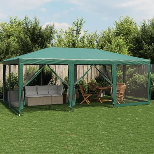 Gecheer Partyzelt Festzelt Gartenpavillon Gartenzelt Pavillon mit 10 Mesh-Seitenteilen Grün 6x4 m HDPE