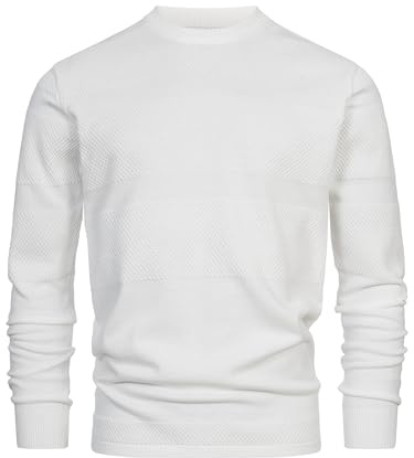 KRONSTADT Herren KSHannes Feinstrickpullover mit Rundhals-Ausschnitt | Strickpullover aus 100% Baumwolle für Männer Snow White, 3XL