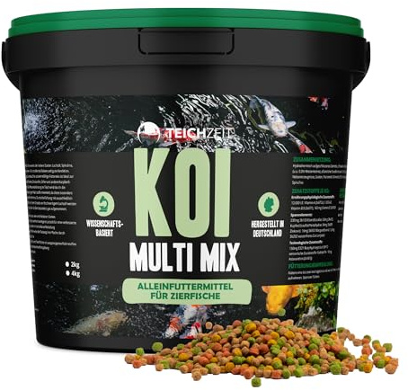 Teichzeit Koi Multi Mix | Fischfutter für Koi | Schwimmendes Teichfutter | Futter Pellets für Gartenteich Fische | 4kg
