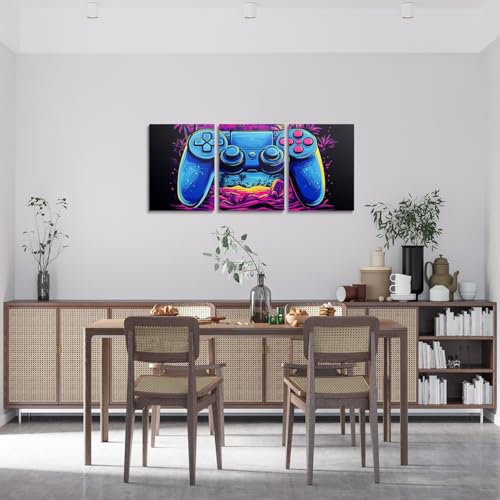 Loussiesd Quadro da parete per videogiochi, 40 x 30 cm, 3 pezzi, decorazione da parete, per ufficio, giochi, poster moderno, per console di gioco, bagno, joystick, decorazione