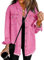 Roskiky Veste surdimensionnée boutonnée pour femme - Ourlet rayé - Manches longues - Poches - Denim - Veste en jean, Magenta rose., XL