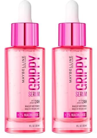 Maybelline New York Grippy Serum, Grundierung, Make-up, Serum, langer Halt, 24 Stunden, feuchtigkeitsspendend, mit Niacinamid und Aloe Vera, 2 Flaschen à 30 ml