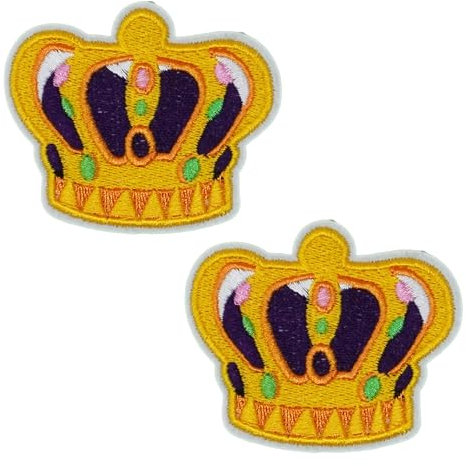 2 X Royal Crown Patch Iron-On – Embroidered Gold King & Queen Crown Appliqué for Jackets, Denim, Backpacks, DIY (7 x 6cm)