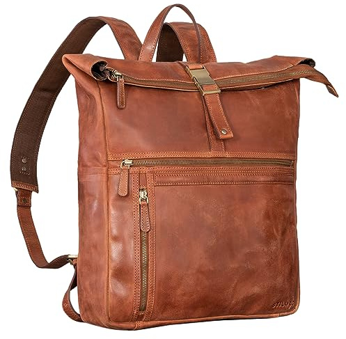 STILORD Leya Vintage Rolltop Rucksack Damen Leder Wasserdicht - Laptoprucksack 15.6 | 16 | 17 Zoll - Moderner Lederrucksack als Uni-, Business-, Wander- und Fahrradrucksack Farbe:Andorra - braun