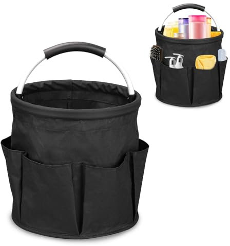 EHOTER Cleaning Caddy with Handle Foldable Cleaning Caddy Organiser Multi-Pocket Storage Bag for Supplies Foldable & Waterproof Design for Home Car Craft or Garden (Black)