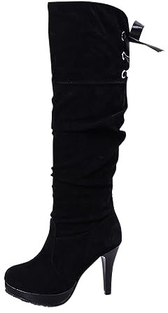 Stivali al ginocchio da donna, scarpe col tacco alto, stivali lunghi Däumling 41, Nero , 39 EU