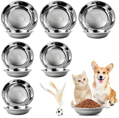 Lot De 6 Gamelle Chat INOX avec Balle Rebondissante, Gamelle pour Ch-at et Chiens Inoxydable, Bols Chat Nourriture et Eau pour Chats Chiots Hamsters Lapins Chien Petits